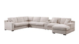 Celine 141.5"W Beige Chenille Fabric Corner Sectional Sofa with Right-Facing Chaise, Cupholders, and Charging Ports