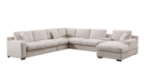 Celine 141.5"W Beige Chenille Fabric Corner Sectional Sofa with Right-Facing Chaise, Cupholders, and Charging Ports