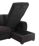 Veronica 95"W Black Teddy Fleece Reversible Sleeper Sectional Sofa with Storage Chaise