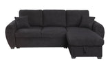 Veronica 95"W Black Teddy Fleece Reversible Sleeper Sectional Sofa with Storage Chaise