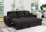 Veronica 95"W Black Teddy Fleece Reversible Sleeper Sectional Sofa with Storage Chaise