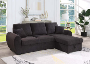 Veronica 95"W Black Teddy Fleece Reversible Sleeper Sectional Sofa with Storage Chaise