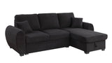 Veronica 95"W Black Teddy Fleece Reversible Sleeper Sectional Sofa with Storage Chaise