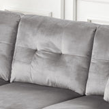 Sorenza 74"W Gray Velvet Reversible Sectional Sofa Chaise with LED Light, USB Port, Nailhead Trim, Throw Pillows, Tufted Cushion