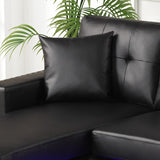 Sorenza 74"W Black PVC Reversible Sectional Sofa Chaise with LED Light, USB Port, Nailhead Trim, Throw Pillows, Tufted Cushion