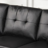 Sorenza 74"W Black PVC Reversible Sectional Sofa Chaise with LED Light, USB Port, Nailhead Trim, Throw Pillows, Tufted Cushion