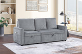 Oswin 70"W Gray Corduroy Sofa with Pull-Out Chaise, Underseat Storage, Side Pocket