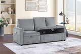 Oswin 70"W Gray Corduroy Sofa with Pull-Out Chaise, Underseat Storage, Side Pocket