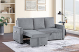 Oswin 70"W Gray Corduroy Sofa with Pull-Out Chaise, Underseat Storage, Side Pocket