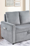 Oswin 70"W Gray Corduroy Sofa with Pull-Out Chaise, Underseat Storage, Side Pocket