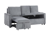 Oswin 70"W Gray Corduroy Sofa with Pull-Out Chaise, Underseat Storage, Side Pocket