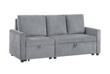 Oswin 70"W Gray Corduroy Sofa with Pull-Out Chaise, Underseat Storage, Side Pocket