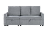 Oswin 70"W Gray Corduroy Sofa with Pull-Out Chaise, Underseat Storage, Side Pocket