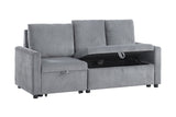 Oswin 70"W Gray Corduroy Sofa with Pull-Out Chaise, Underseat Storage, Side Pocket