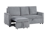 Oswin 70"W Gray Corduroy Sofa with Pull-Out Chaise, Underseat Storage, Side Pocket