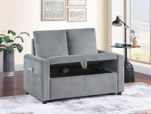 Oswin 45"W Gray Corduroy Loveseat with Storage, Side Pocket