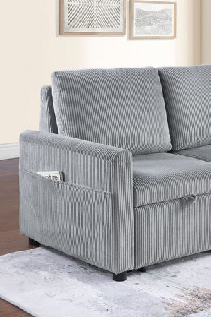 Oswin 45"W Gray Corduroy Loveseat with Storage, Side Pocket