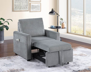 Oswin 33"W Gray Corduroy Armchair with Pull-Out Chaise and Side Pocket