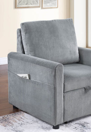 Oswin 33"W Gray Corduroy Armchair with Pull-Out Chaise and Side Pocket