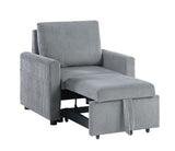 Oswin 33"W Gray Corduroy Armchair with Pull-Out Chaise and Side Pocket