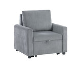 Oswin 33"W Gray Corduroy Armchair with Pull-Out Chaise and Side Pocket