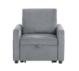 Oswin 33"W Gray Corduroy Armchair with Pull-Out Chaise and Side Pocket