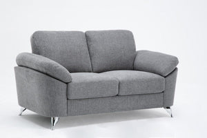 Villanelle 63.5"W Light Gray Linen Loveseat with Chrome Finish Legs