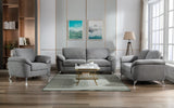 Villanelle 83.5"W Light Gray Linen Sofa with Chrome Finish Legs