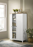 Claire 35"W White Storage Cabinet with Oak Accent Finish and Framed Slatted Panel Design