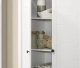 Claire 35"W White Storage Cabinet with Oak Accent Finish and Framed Slatted Panel Design