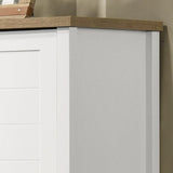 Claire 35"W White Storage Cabinet with Oak Accent Finish and Framed Slatted Panel Design