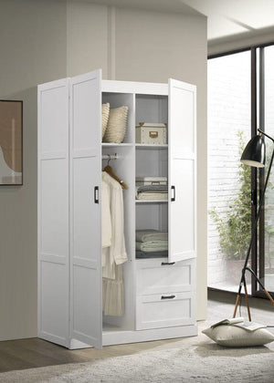 Aubree 40"W White Wardrobe Cabinet Armoire with 2 Drawers and Hanging Rod