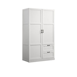 Aubree 40"W White Wardrobe Cabinet Armoire with 2 Drawers and Hanging Rod