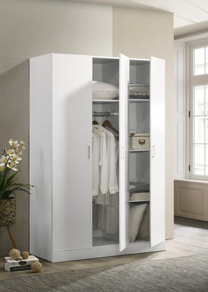 Declan 46"W White 3-Door Wardrobe Cabinet Armoire with Storage Shelves and Hanging Rod