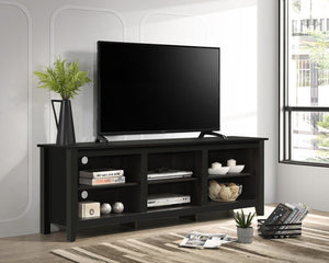 Benito Black 70"W TV Stand with Open Shelves and Cable Management