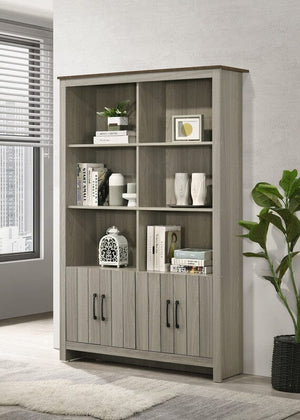 Nyla 47"W Gray Oak Bookcase Shelf with Cabinet Doors