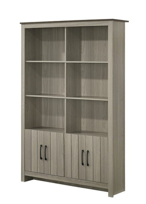 Nyla 47"W Gray Oak Bookcase Shelf with Cabinet Doors