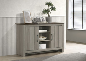 Nyla 47"W Gray Oak Console Table, Buffet Table, Sideboard with Shelves and Cabinet Doors