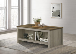 Nyla 43"W Gray Oak Coffee Table with Open Shelves Front and Back