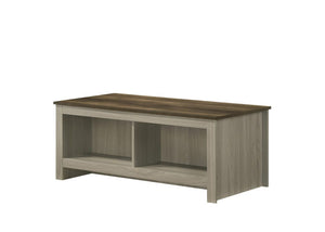 Nyla 43"W Gray Oak Coffee Table with Open Shelves Front and Back