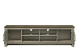 Nyla 68.5"W Gray Oak TV Stand with Shelves and Cabinet Doors