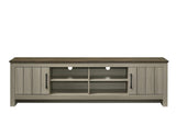 Nyla 68.5"W Gray Oak TV Stand with Shelves and Cabinet Doors