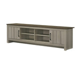 Nyla 68.5"W Gray Oak TV Stand with Shelves and Cabinet Doors