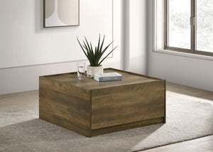 Travon 31.5"W Oak Finish Square Coffee Table with 2 Drawers