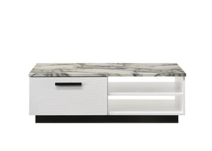 Matilda 47"W White Coffee Table with White Faux Marble Top