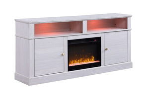 Lucifer 70"W White Walnut Finish TV Stand Console with Fireplace