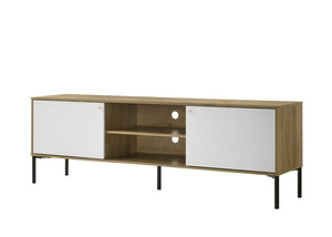 Burke 70"W White and Oak 2-Door TV Stand