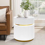 Tavita 19.5" Round White Side Table with Glass Top and LED Lights