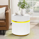 Tavita 19.5" Round White Side Table with Glass Top and LED Lights