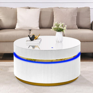 Tavita 39" Round White Coffee Table with Glass Top and LED Lights